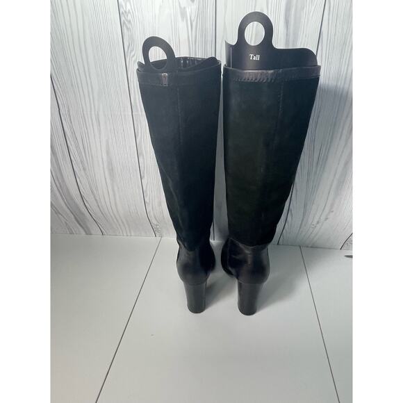 VTG Nine West Size 10.5 Tall EMILIO Black Suede Leather Chunky Boots - Picture 5 of 10